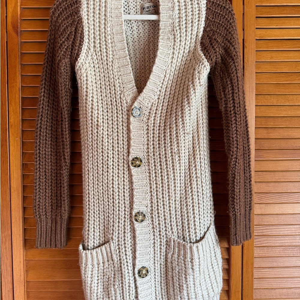 Burton Cream and Brown Knit Cardigan